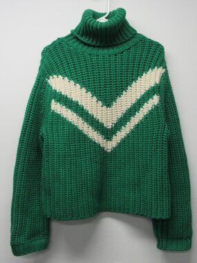 Tory Burch Sport Merino Chevron Turtleneck Sweater sz S Green Chunky Knit